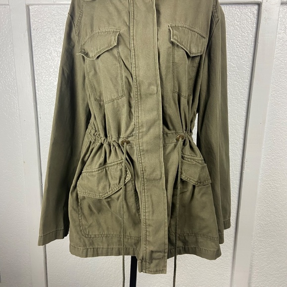Ava & Viv Olive Utility Jacket Women’s XL Hooded 100% Cotton Anorak Coat Snap - Picture 2 of 10